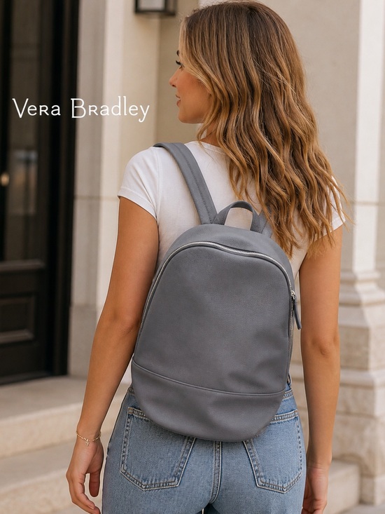 ?Vera Bradley Gray Leather Backpack size Large school travel leather Athleisure main image 14